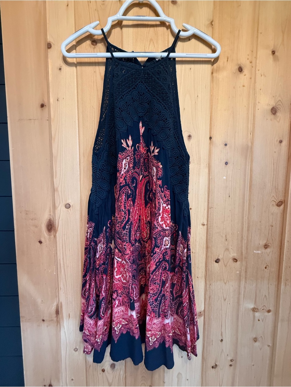 Free People Navy Dress with Red Paisley Print